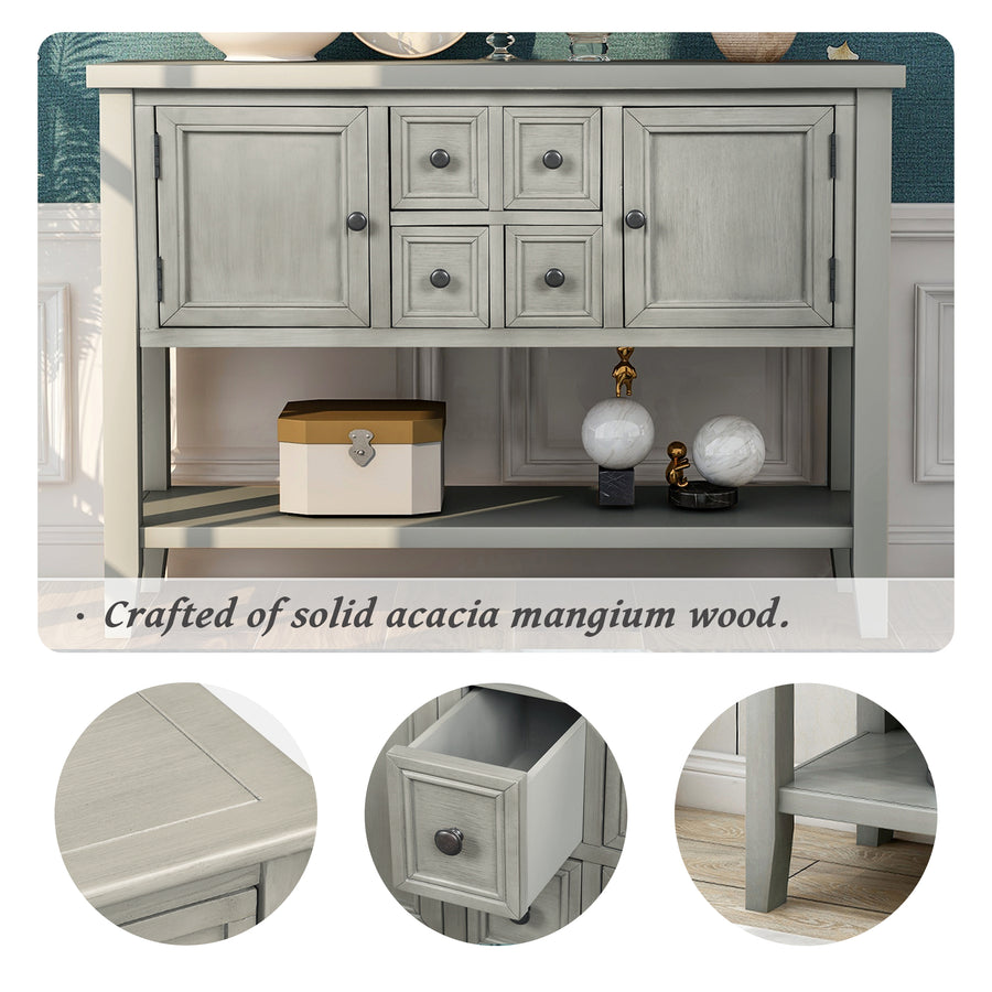 Segmart Console Table with 4 Storage Drawers, Wood Buffet Sideboard Desk with 2 Cabinets and Bottom Shelf, S5262