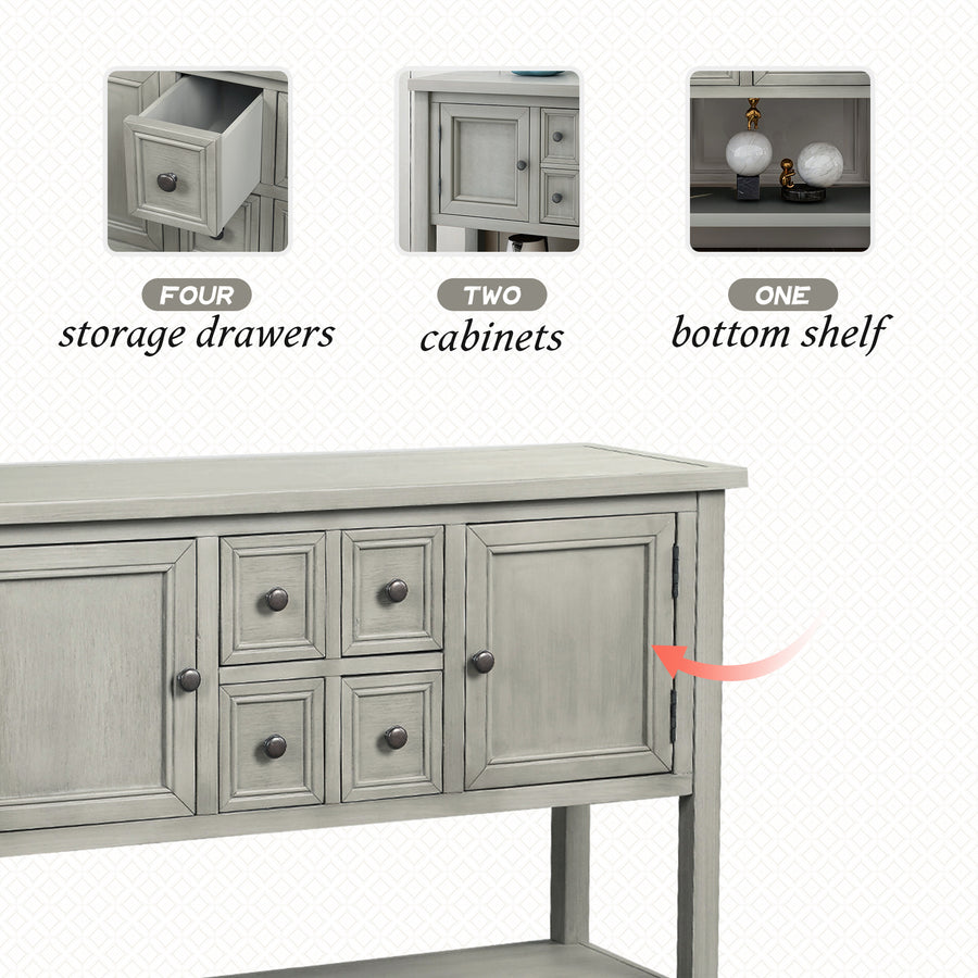 Segmart Console Table with 4 Storage Drawers, Wood Buffet Sideboard Desk with 2 Cabinets and Bottom Shelf, S5262