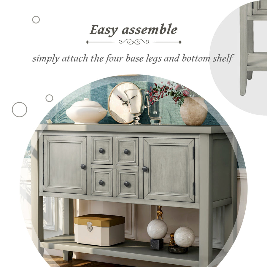 Segmart Console Table with 4 Storage Drawers, Wood Buffet Sideboard Desk with 2 Cabinets and Bottom Shelf, S5262