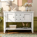 Buffet Sideboard TV Stand with 4 Drawers, 46'' x 15'' x 34'' Wood Buffet Sideboard Desk with 2 Cabinets and Bottom Shelf, Retro Tall Entryway Table w/ MDF panel for Kitchen Dining Room Cupboard, SS492
