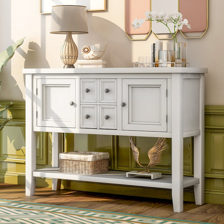 Segmart Console Table with 4 Storage Drawers, Wood Buffet Sideboard Desk with 2 Cabinets and Bottom Shelf, S5262