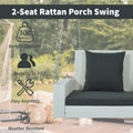 SEGMART 2 Person Wicker Hanging Porch Swing, Front Porch Swing Outdoor Chair with Soft Cushions and 2 Rustproof Steel Chains, Rattan Swing Bench for Deck, Backyard, Garden