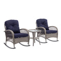 3PCS Outdoor Patio Furniture Rocking Chair Sets, Outdoor Poolside Bistro Chair Conversation Set w/ Table, 2 Rocking Chair, Removable Cushions, 275lbs, Navy, SS305