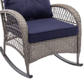 3PCS Outdoor Patio Furniture Rocking Chair Sets, Outdoor Poolside Bistro Chair Conversation Set w/ Table, 2 Rocking Chair, Removable Cushions, 275lbs, Navy, SS305