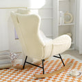 Modern Teddy Fabric Nursery Rocking Chair, Accent Rocker Chair with High Backrest for Nursery, Accent Glider Rocker Rocking Accent Chair for Living Room Bedroom Playroom