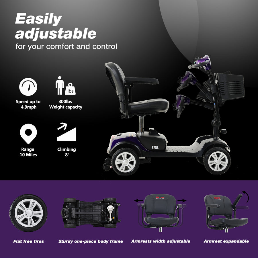 Compact Mobility Scooters for Senior, SEGMART Heavy Duty Electric Scooters with 300W Motor, Motorized Scooter with Detachable Basket, Outdoor Scooter With Anti-Tip wheel, Purple, SS190