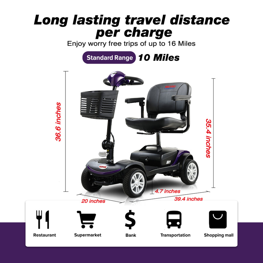Compact Mobility Scooters for Senior, SEGMART Heavy Duty Electric Scooters with 300W Motor, Motorized Scooter with Detachable Basket, Outdoor Scooter With Anti-Tip wheel, Purple, SS190