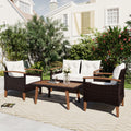 Patio Sofa Set, 4 Pieces Outdoor Sectional Furniture, All-Weather PE Rattan Wicker Patio Conversation Set, Cushioned Sofa Set with Coffee Table for Patio Garden Poolside Deck