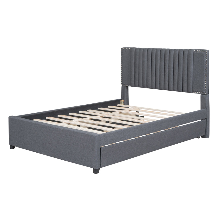 Upholstered Platform Bed with Trundle, Upholstered Bedframe w/2 Storage Drawers for Kids, Teens, Mattress Foundation for Bedroom, Guestroom, Dorm, No Box Spring Required