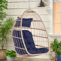 Hanging Egg Chair, Indoor Outdoor Swing Egg Chair Without Stand, Wicker Hammock Chair Swing with Cushion & Hanging Chain, Hanging Lounge Chair for Patio Backyard Balcony Garden Bedroom