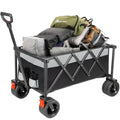 Outdoor Folding Utility Wagon, Collapsible Beach Wagon Cart with 360 Rotating Front Wheels and Drink Holders, Portable Garden Cart for Camping, Picnic, Beach