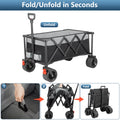Outdoor Folding Utility Wagon, Collapsible Beach Wagon Cart with 360 Rotating Front Wheels and Drink Holders, Portable Garden Cart for Camping, Picnic, Beach