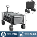 Outdoor Folding Utility Wagon, Collapsible Beach Wagon Cart with 360 Rotating Front Wheels and Drink Holders, Portable Garden Cart for Camping, Picnic, Beach