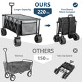 Outdoor Folding Utility Wagon, Collapsible Beach Wagon Cart with 360 Rotating Front Wheels and Drink Holders, Portable Garden Cart for Camping, Picnic, Beach
