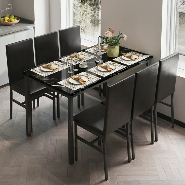 Dining Table with 6 High-back Upholstered Chairs, Modern Dinette Set, Dining Table and Chairs Set for 6 Persons, Small Home Kitchen Dining Table Set, Ideal for Apartment Breakfast Nook Bar, B1464