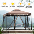Vented Dome Top Patio Gazebo, Double Roofs Outdoor Shelter Canopy Tent with Nettings and Privacy Screens for Deck Backyard Patio Garden, 9.8 ft. Wx9.8Ft.L, Brown