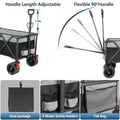 Outdoor Folding Utility Wagon, Collapsible Beach Wagon Cart with 360 Rotating Front Wheels and Drink Holders, Portable Garden Cart for Camping, Picnic, Beach