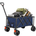 Outdoor Folding Utility Wagon, Collapsible Beach Wagon Cart with 360 Rotating Front Wheels and Drink Holders, Portable Garden Cart for Camping, Picnic, Beach