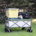 Outdoor Folding Utility Wagon, Collapsible Beach Wagon Cart with 360 Rotating Front Wheels and Drink Holders, Portable Garden Cart for Camping, Picnic, Beach