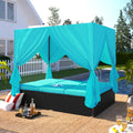 Patio Daybed, Outdoor Wicker Furniture Set with Four-Sided Canopy and Overhead Curtains, Outdoor Sofa Set w/Adjustable Seat for Patio Deck Poolside Garden Backyard