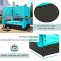 Patio Daybed, Outdoor Wicker Furniture Set with Four-Sided Canopy and Overhead Curtains, Outdoor Sofa Set w/Adjustable Seat for Patio Deck Poolside Garden Backyard