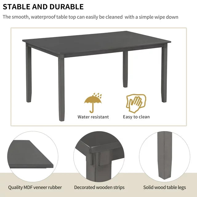 6 Piece Dining Table Set, Modern Home Dining Set with Table, Bench & 4 Cushioned Chairs, Wood Rectangular Table and Chair Set, Oak Finish Kitchen Table Set for Dining Room, B26