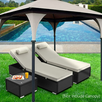 Segmart 3 Pieces Reclining Outdoor Patio Lounge Furniture Set, All-Weather Poolside Rattan Wicker Chaise Chairs Sets with Cushions & 2 Pillows, for Backyard Deck Porch Garden, Beige, SS2120