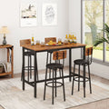 5 Pieces Bar Table Set, Industrial Style Dining Table Set with 4 Stools, Counter Height Dining Table and Chairs Set, Metal Frame and Wood Top Table Kitchen Furniture Set for Dining Room, B1537