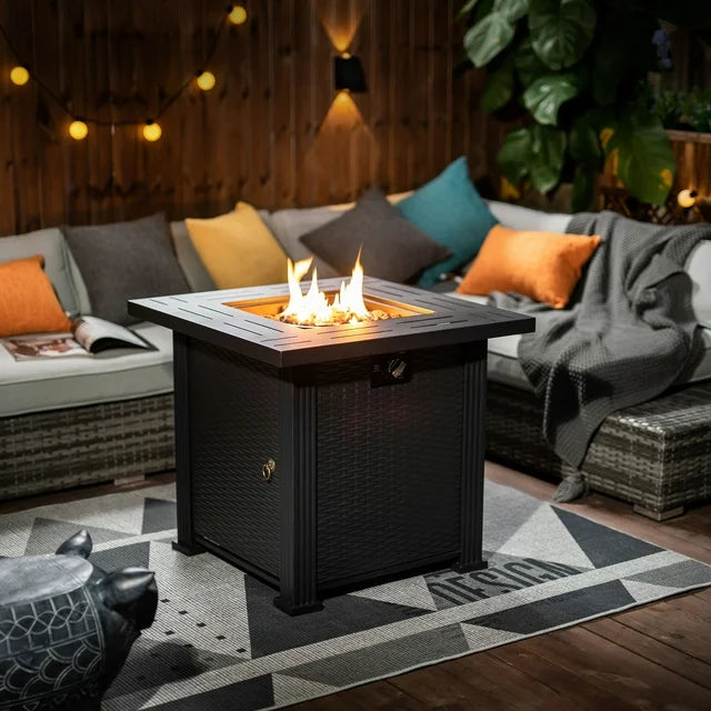 SEGMART 28'' Outdoor Gas Fire Pit Table, 40,000 BTU Propane Patio Heater with Lid and Lava Rocks, Propane Fire Pit Table with Auto-Ignition for Garden Patio Backyard Picnic, All-weather Fire Pit, B27