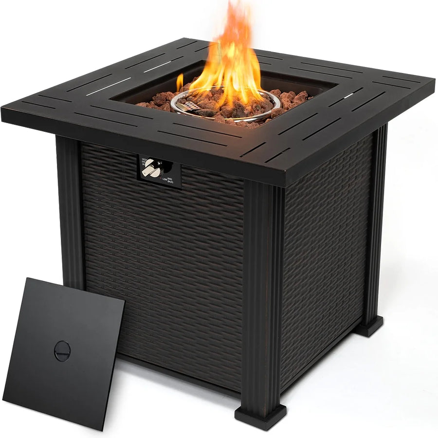 SEGMART 28'' Outdoor Gas Fire Pit Table, 40,000 BTU Propane Patio Heater with Lid and Lava Rocks, Propane Fire Pit Table with Auto-Ignition for Garden Patio Backyard Picnic, All-weather Fire Pit, B27