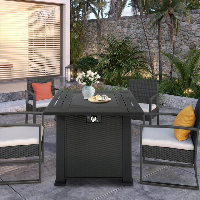 SEGMART 28'' Outdoor Gas Fire Pit Table, 40,000 BTU Propane Patio Heater with Lid and Lava Rocks, Propane Fire Pit Table with Auto-Ignition for Garden Patio Backyard Picnic, All-weather Fire Pit, B27