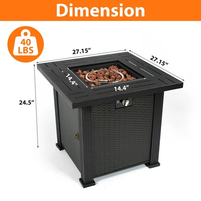 SEGMART 28'' Outdoor Gas Fire Pit Table, 40,000 BTU Propane Patio Heater with Lid and Lava Rocks, Propane Fire Pit Table with Auto-Ignition for Garden Patio Backyard Picnic, All-weather Fire Pit, B27
