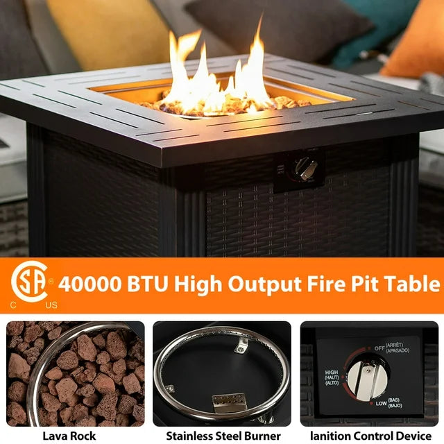 SEGMART 28'' Outdoor Gas Fire Pit Table, 40,000 BTU Propane Patio Heater with Lid and Lava Rocks, Propane Fire Pit Table with Auto-Ignition for Garden Patio Backyard Picnic, All-weather Fire Pit, B27