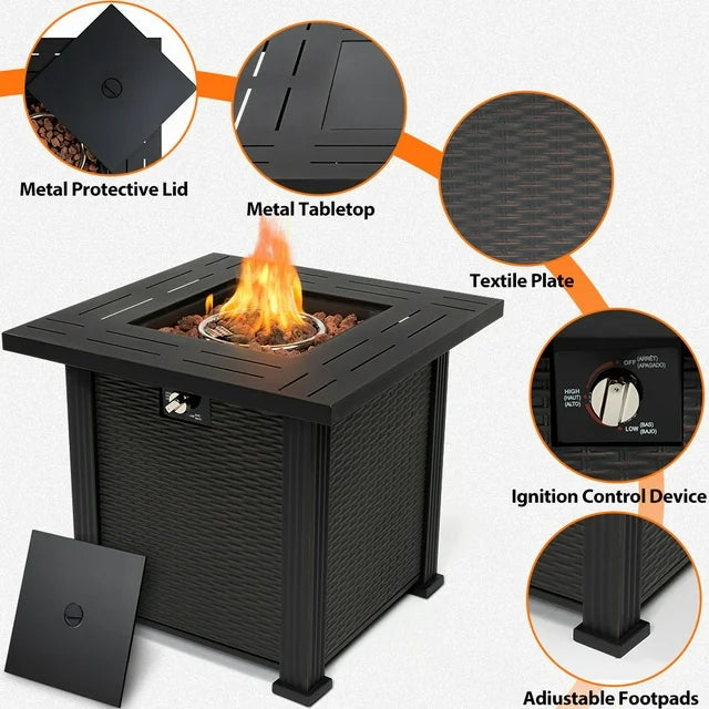 SEGMART 28'' Outdoor Gas Fire Pit Table, 40,000 BTU Propane Patio Heater with Lid and Lava Rocks, Propane Fire Pit Table with Auto-Ignition for Garden Patio Backyard Picnic, All-weather Fire Pit, B27
