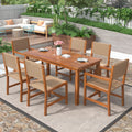 7 Piece Patio Rattan Dining Set, Outdoor Space Saving Rattan Chairs with Table, All-Weather Wicker Dining Table and Chairs Set, Cushioned Dining Chairs Set for Balcony Patio Garden Poolside, B1596