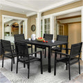 7 Piece Outdoor Dining Set, Patio Dining Table Set for 6 Persons, Garden Patio Textilene Dining Furniture Set with Plastic-Wood Tabletop, Dining Table Chairs Conversation Set for Deck Patio