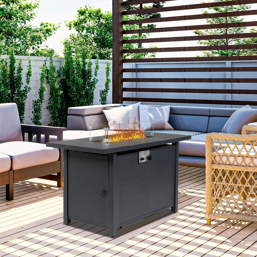 SEGMART Square Propane Fire Pit Table, Outdoor Gas Fire Pit Table with Lava Rocks and Lid, Gas Heater for Bonfire Patio Garden Backyard, 28-Inch 40,000 BTU Auto-Ignition Fire Table, CSA Certification, B28
