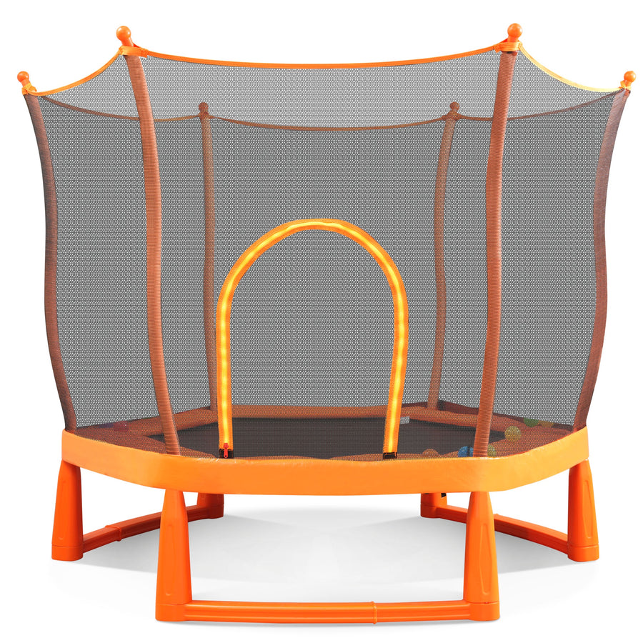 6ft Trampoline for Kids, Toddler Trampoline with Safety Enclosure Net, Ocean Balls, Indoor Outdoor Recreational Trampoline with with Jumping Mat, Birthday Gift for Kids Age 1-8, Orange