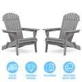 SEGMART Folding Wooden Adirondack Chair, Wooden Patio Chairs Set of 2 , Garden Chaise Chair, Seashell Slat Curved Back, Widen Seat Armrest for Garden, Lawn, Backyard