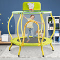 4FT Trampoline with Safety Enclosure Net for Kids, Toddler Mini Trampoline with Basketball Hoop, Ball, Indoor Outdoor Recreational Trampoline with Arc Designed, Gift for Boys & Girls, Light Yellow