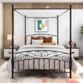 Queen Size Metal Canopy Bed Frame, Platform Bed Frame Morden Design Heavy Duty Steel Slat Support, with Headboard and Footboard, No Box Spring Required, Black