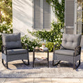 3 PCS Rocking Bistro Set, Outdoor Patio Porch Furniture Sectional Chairs with Tea Table, PE Rattan Patio Furniture Conversation Set for Lawn Pool Courtyard Garden Balcony