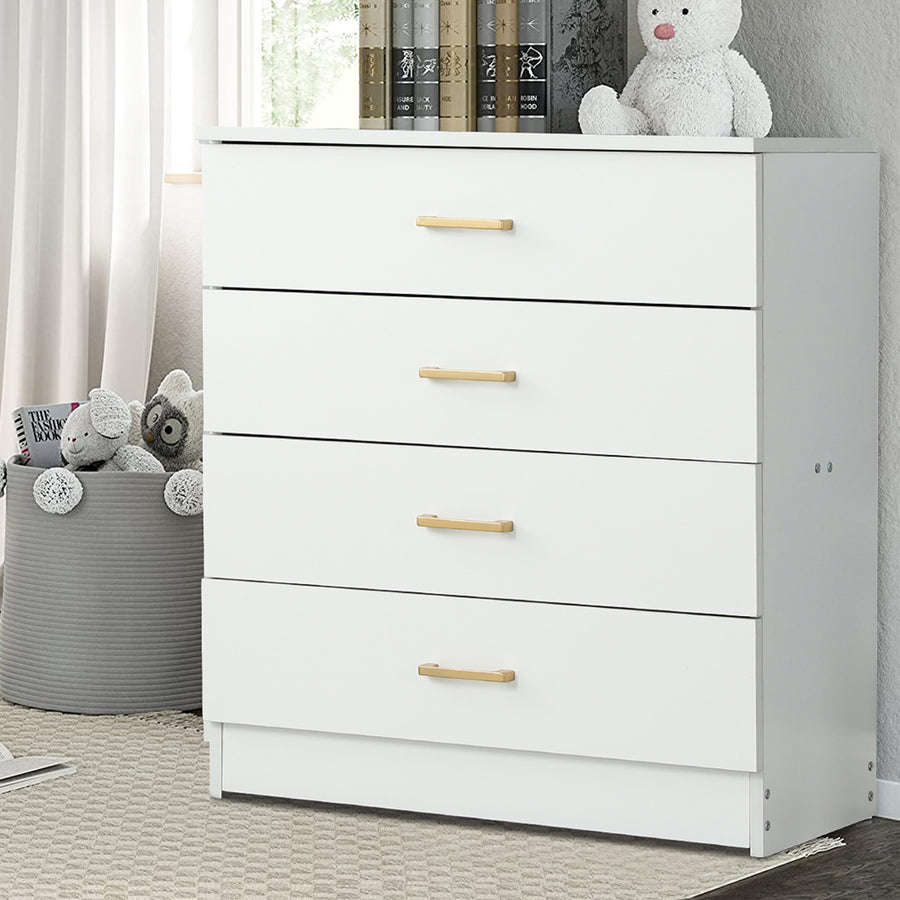 4 Drawer Dresser, 26'' x 13'' x 29'' Simple Elegant Chest of Drawers w/Metal Handles, Durable MDF Wood Chest Cabinet for Bedroom, Pure White Universal Drawer Chest for Closet to Storing Clothes, S7880