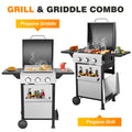 2 in 1 Propane Gas Grill and Griddle Combo, 3 Burner Griddle Grill Combo with Folding Side Tables & Hanging Basket, 36,900BTU Stainless Steel Propane Grill for Outdoor Cooking