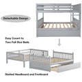 SEGMART Gray Full over Full Bunk Bed with Trundle, Solid Wood Full Bunk Bed with Ladder, Full Size Detachable Bunk Bed Frame for Kids, Boys, Girls, Teens, No Box Spring Needed, LLL1476