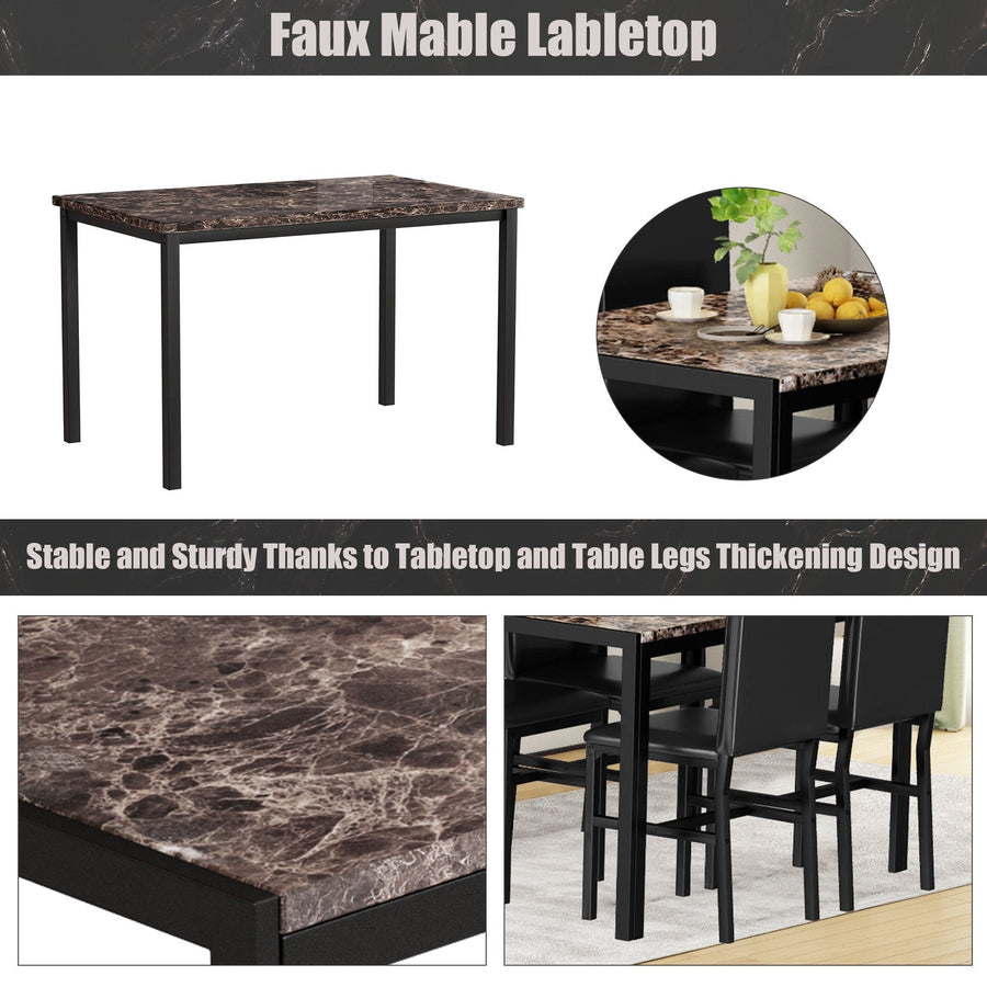 Dining Table Mats Set for 4, SEGMART Dinette Set Faux Marble Rectangular Breakfast Table with Metal Legs & Black Finish Frame, Dining Table & Chairs for Apartment Breakfast, Coffee, S12517