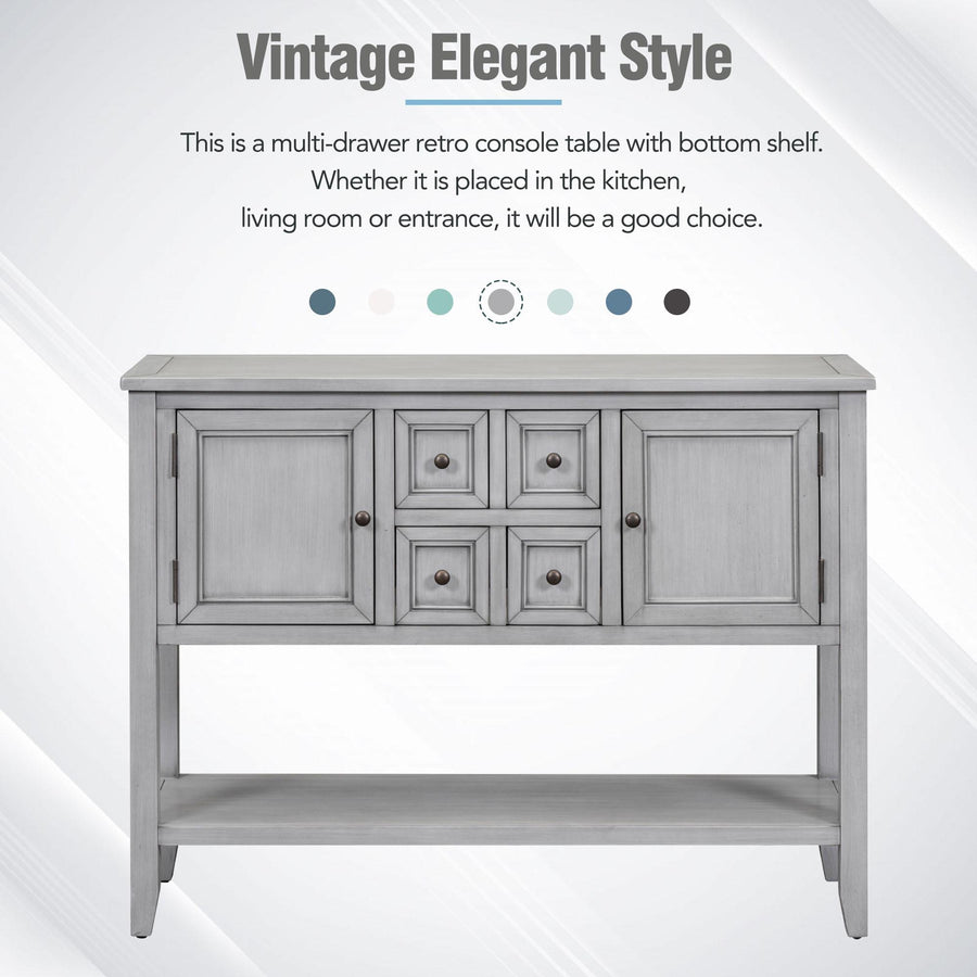 Segmart Console Table with 4 Storage Drawers, Wood Buffet Sideboard Desk with 2 Cabinets and Bottom Shelf, Retro Wood Console Table Storage Cabinet for Dining Room Entryway, Antique Gray