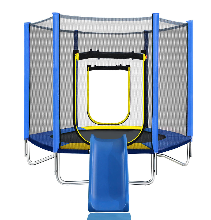 7FT Trampoline for Kids with Safety Enclosure Net, SEGMART Toddler Trampoline with Removable Slide, Upgrade Recreational Trampoline with Jumping Mat for Indoor Outdoor Backyard, Green