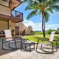 3-Piece Outdoor Patio Bistro Set, Patio Furniture Sets with 2 Rocking Metal Chairs and Glass Coffee Table, Textilene Fabric Small Patio Furniture Set for Yard, Garden, Balcony, Poolside