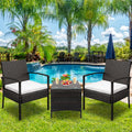 3 Piece Wicker Patio Set, Outdoor Patio Furniture Sets with Glass Dining Table, Modern Bistro Patio Set Rattan Chair Conversation Sets with Coffee Table for Backyard, Porch, Garden, Poolside,L4775